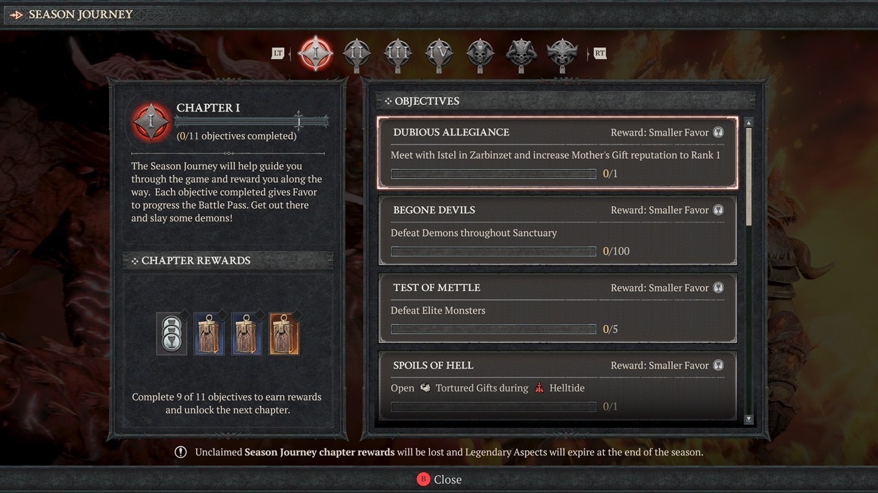 Chapter 1 features simple, early game objectives.